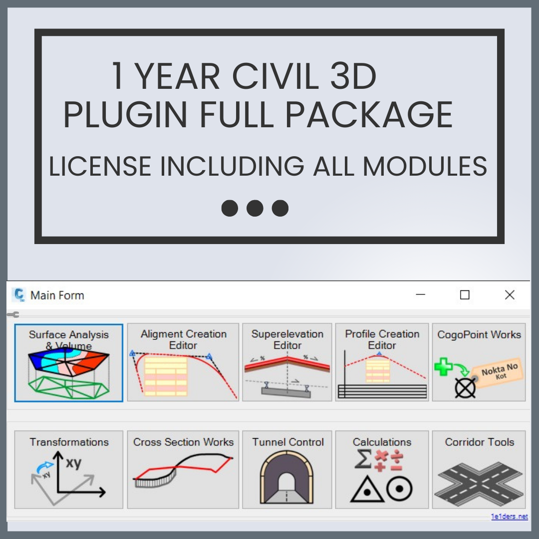 1 Year Civil 3d Plugin Full Package License (including Tunnel Control Menu)