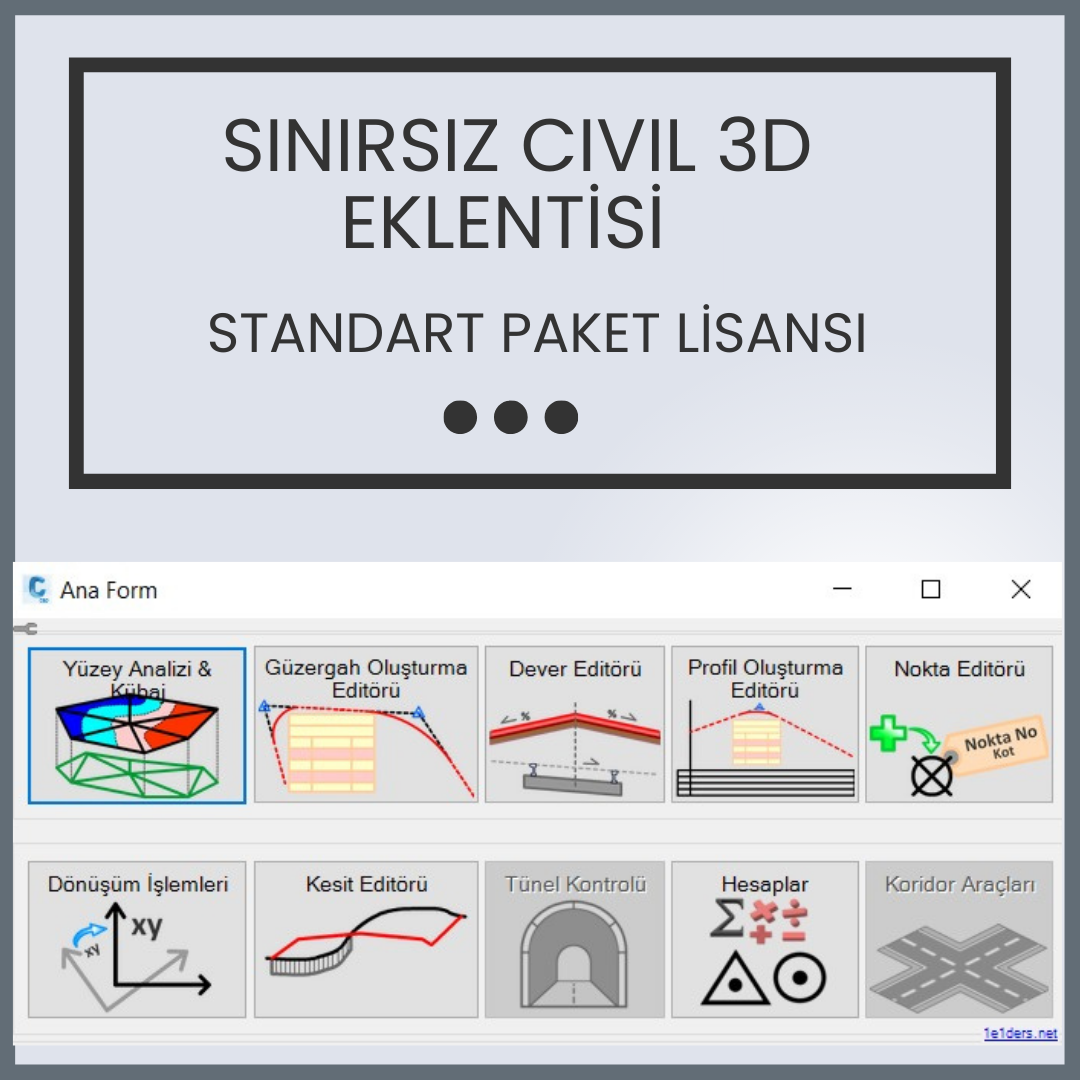 Civil 3d Eklentisi (1e1ders.NET) Standart Paket Sınırsız Lisans